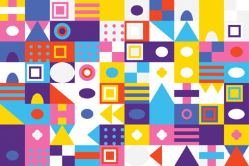 Vibrant abstract background with a playful mosaic of colorful geometric shapes