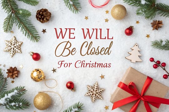 We Will Be Closed For Christmas Sign, Rustic Christmas Closure Notice, Closed Christmas Day Flat Lay Graphic, Holiday Closed Announcement Template, Elegant We Are Closed Christmas Poster