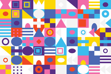 Fototapeta premium Vibrant geometric abstraction featuring a playful mosaic of colorful shapes and modern graphic patterns