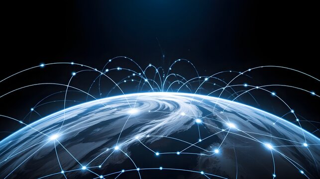 Global network connecting the world for business, technology, and communications, showcasing a modern, vibrant, and interconnected planet earth.