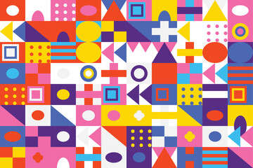 Colorful abstract geometric pattern background with a vibrant mosaic of shapes