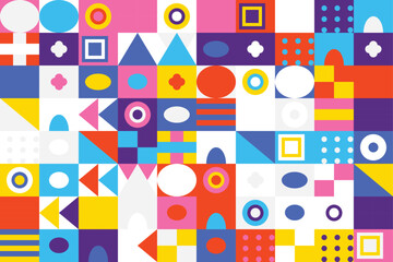 Abstract geometric pattern with colorful shapes and squares