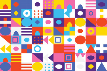 Obraz premium Vibrant and playful abstract geometric pattern with colorful shapes and forms