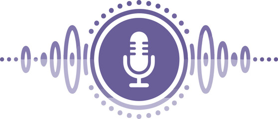 Purple Microphone Icon with Digital Sound Wave Visualization
