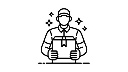 Delivery man icon holding a package simple line art vector illustration for apps and websites isolated on white background