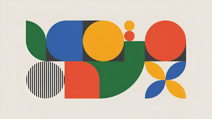 Abstract geometric composition with circles squares and curved shapes colorful vector design for modern art and graphic design projects