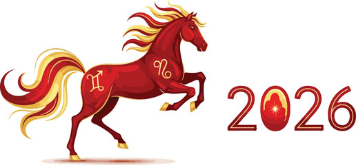 Red horse with zodiac signs Chinese new year 2026