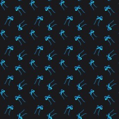 Neon Blue Bows on Black Seamless Pattern © Tais