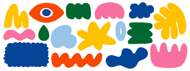 Creative abstract design featuring joyful geometric cutouts. Funky cutout shapes set. Perfect for playful layouts and artsy illustration work