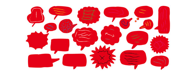 Collection of varied red speech bubbles and thought bubbles
