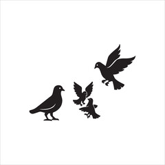 Pigeon Silhouette Vector Set – Flying and Standing Birds for Nature and Wildlife Designs
