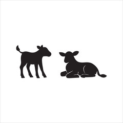 Calf Silhouette Vector Set – Standing and Sitting Baby Cow Illustration for Farm and Dairy Designs