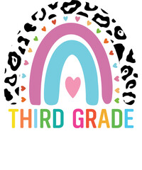 Third grade rainbow Shirt design student kids girls boys  tshirt design boho rainbow leopard tee shirt design