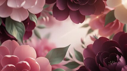 Vibrant paper flowers in various colors and shapes adorn a room, creating a whimsical atmosphere with abstract floral backdrop perfect for conveying creativity, imagination.