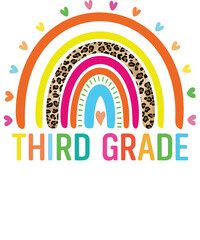 Third grade rainbow Shirt design student kids girls boys  tshirt design boho rainbow leopard tee shirt design