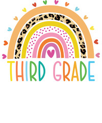 Third grade rainbow Shirt design student kids girls boys  tshirt design boho rainbow leopard tee shirt design