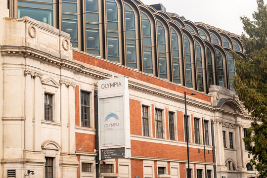 LONDON - Kensington Olympia 1925 Facade with Modern Glass Extension, Art Deco Architecture