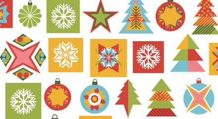 Festive Christmas Pattern with Colorful Geometric Shapes
