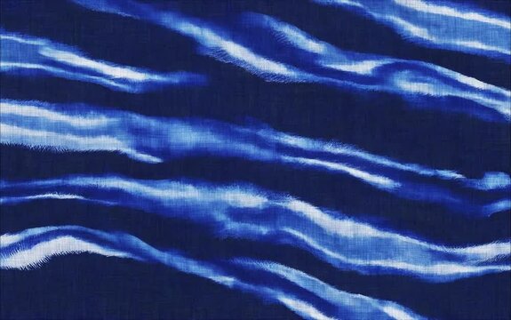 Seamless Indigo Shibori Wave Pattern, Blue and White Traditional Tie Dye Fabric Texture Loop