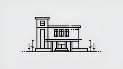 Minimalist building line art illustration simple vector design of a modern structure isolated on white background
