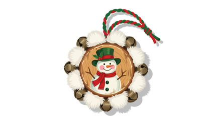 Snowman Ornament with Wooden Slice and Fluffy Edges