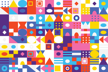 Abstract geometric pattern with colorful shapes and playful motifs