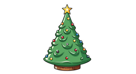 Christmas Tree Illustration with Star, Ornaments and Festive Decor on White