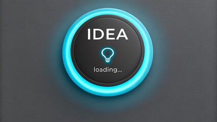 Idea loading button with glowing neon ring and light bulb icon
