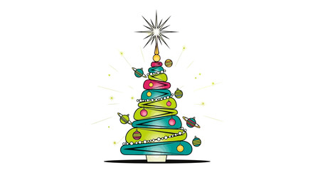 Festive and Modern Christmas Tree Illustration with Ornaments and Star for Holiday Season