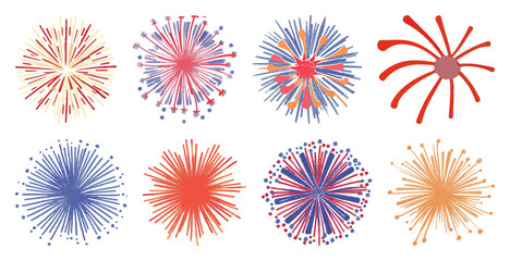 PNG Colorful festive fireworks display, element set on transparent background