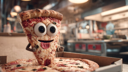 Whimsical pizza slice with googly eyes and pepperoni smile ready to bring playful joy to your next project or campaign, perfect for kids and food lovers