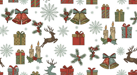 Festive Holiday Cheer Seamless Christmas Pattern with Gifts and Ornaments