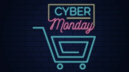An animation of a Cyber monday sale background neon style