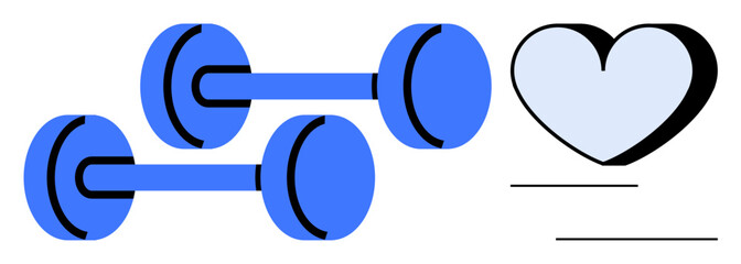 Blue dumbbells paired with a heart icon, emphasizing health, fitness, and personal wellness. Ideal for gym promotion, health awareness, fitness programs, self-care, motivation lifestyle coaching or