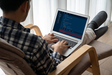 Software development programming on computer screen for modish application and program coding