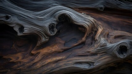 Closeup of weathered wood with intricate grain patterns and natural textures, showcasing aged timber