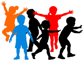 Fototapeta premium Children playing silhouettes group activity fun kids childhood joyful