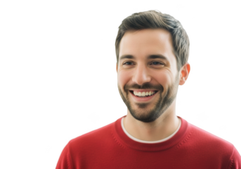 A man with a friendly smile, wearing a red sweater, beard, gray, hair, laugh, man, portrait, red, shirt, smile, sweater, sweatshirt, wear 