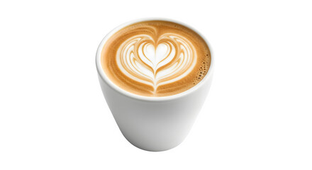 Latte art heart in white cup, isolated on transparent background