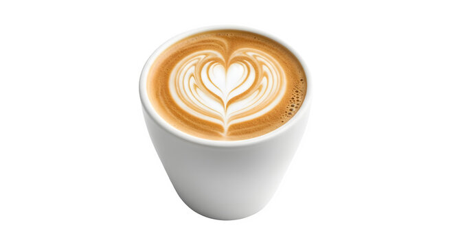 Latte art heart in white cup, isolated on transparent background - Powered by Adobe
