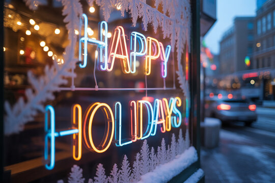 Brighten the Season with Cheerful Neon Happy Holidays Sign, Perfect for Festive Greetings and Holiday Promotions, Adding Warmth to Winter Celebrations