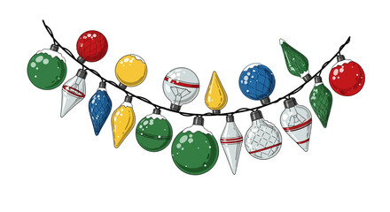 Festive string lights with assorted bulb shapes in various colors, perfect for holiday decoration and illumination