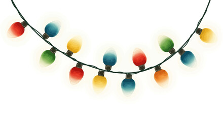 Vibrant string of glowing multicolored bulbs creating a festive ambiance, ideal for holiday celebrations, seasonal decorations, and joyful events, illuminating spaces with a warm glow