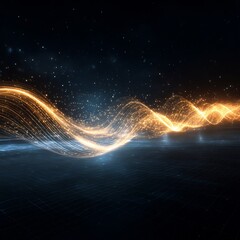 Gravitational waves rippling through space time grid glowing curves waves in deep space abstract minimalist energy visualization