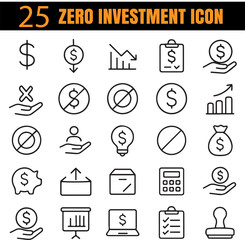 Zero Investment Set | Free Startup & Cost-Free Business Outline Icons | Minimal Finance Collection