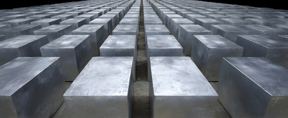 Massive metal blocks neatly organized for efficient sturdy processing and secure storage