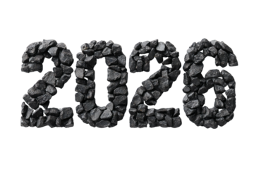 Number 2026 formed with black stones isolated on white background