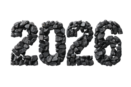 Number 2026 formed with black stones isolated on white background