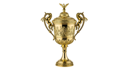 Golden trophy cup, isolated on transparent background