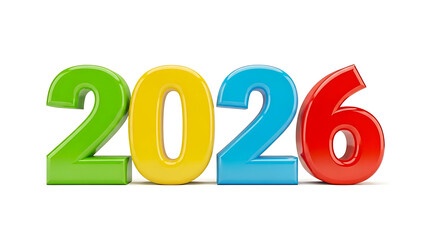 Colorful 2026 Number Arrangement on White Background for Cheerful New Year Graphics and Calendars